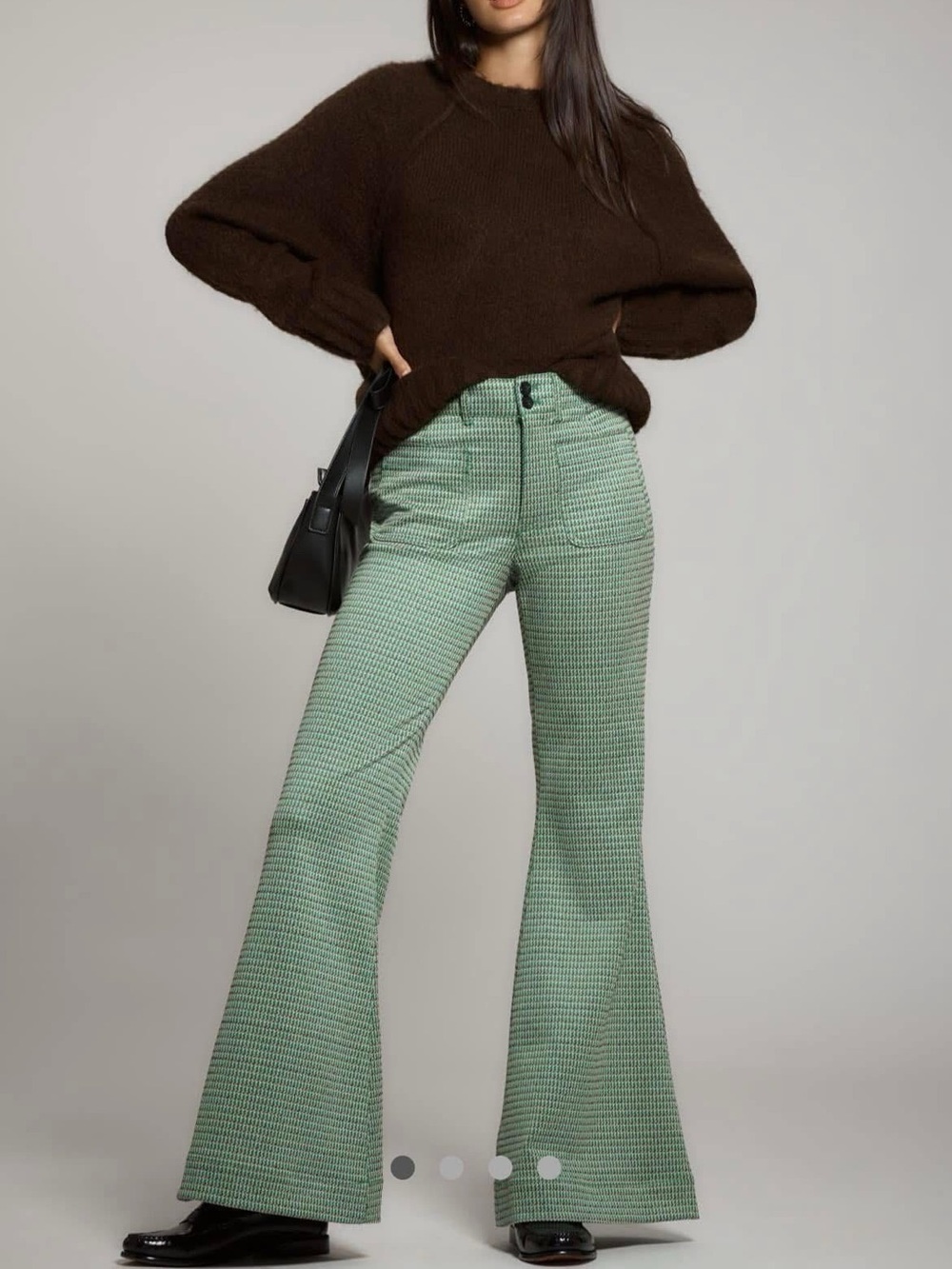 Maeve Mint Green Houndstooth Flared Pants